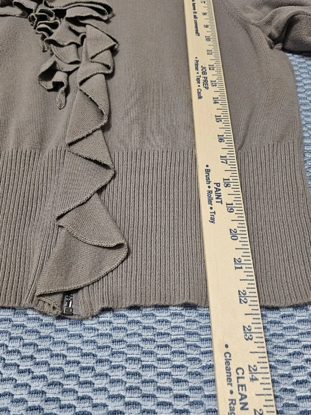 Elle Zipped Ruffled 3/4 Sleeves Cardigan Light Brown - Size Large - Picture 6 of 6